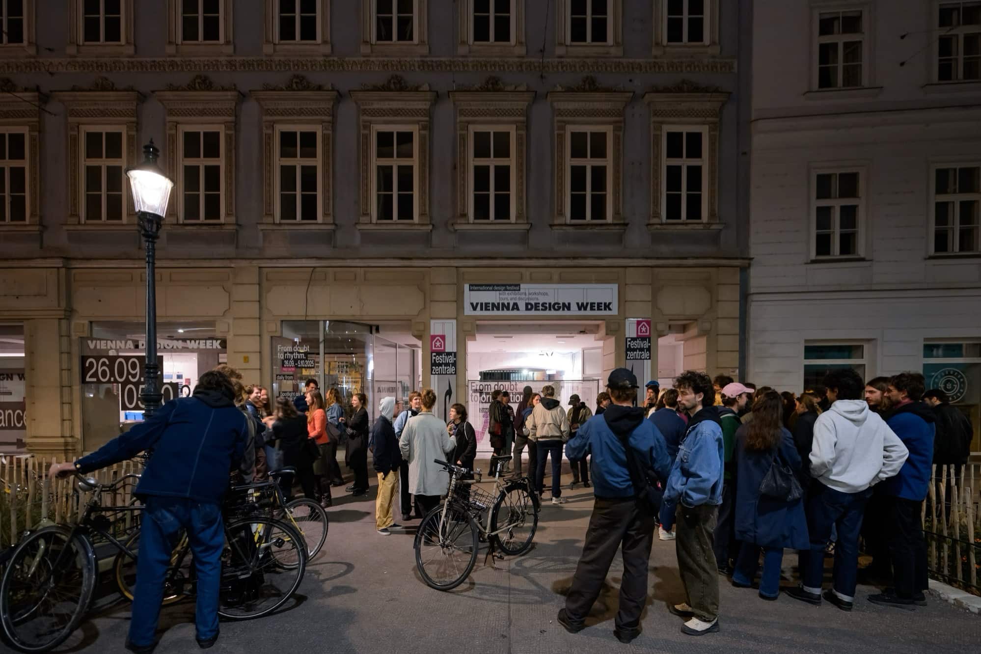 Visitors gathering outside the Venue of the 2025 Vienna Design Week.