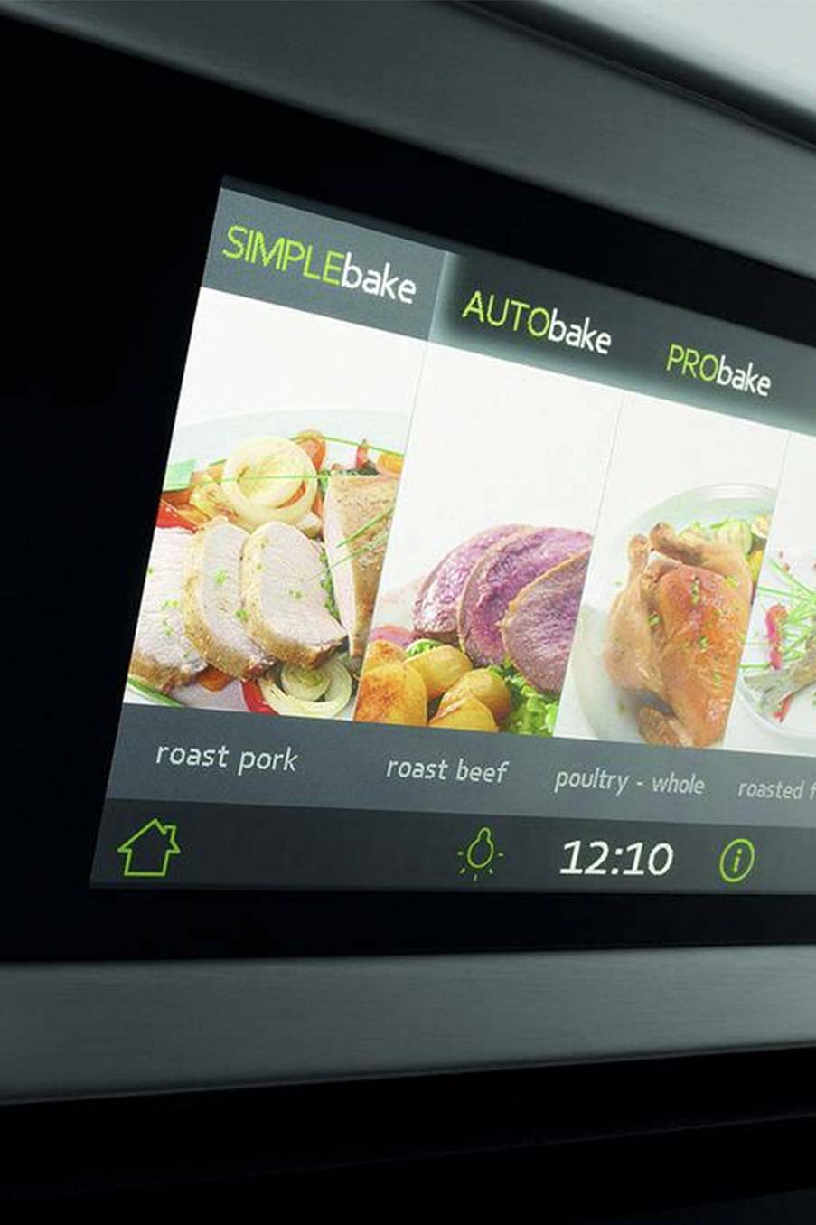 Image of a modern baking oven interface showing pictures on its screen