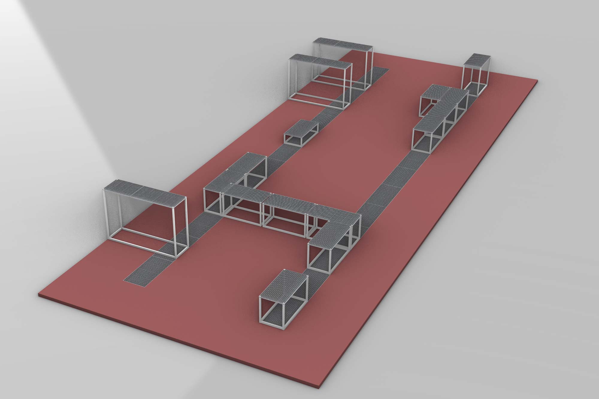 Rendered view from a CAD software showing an a modular grid placement