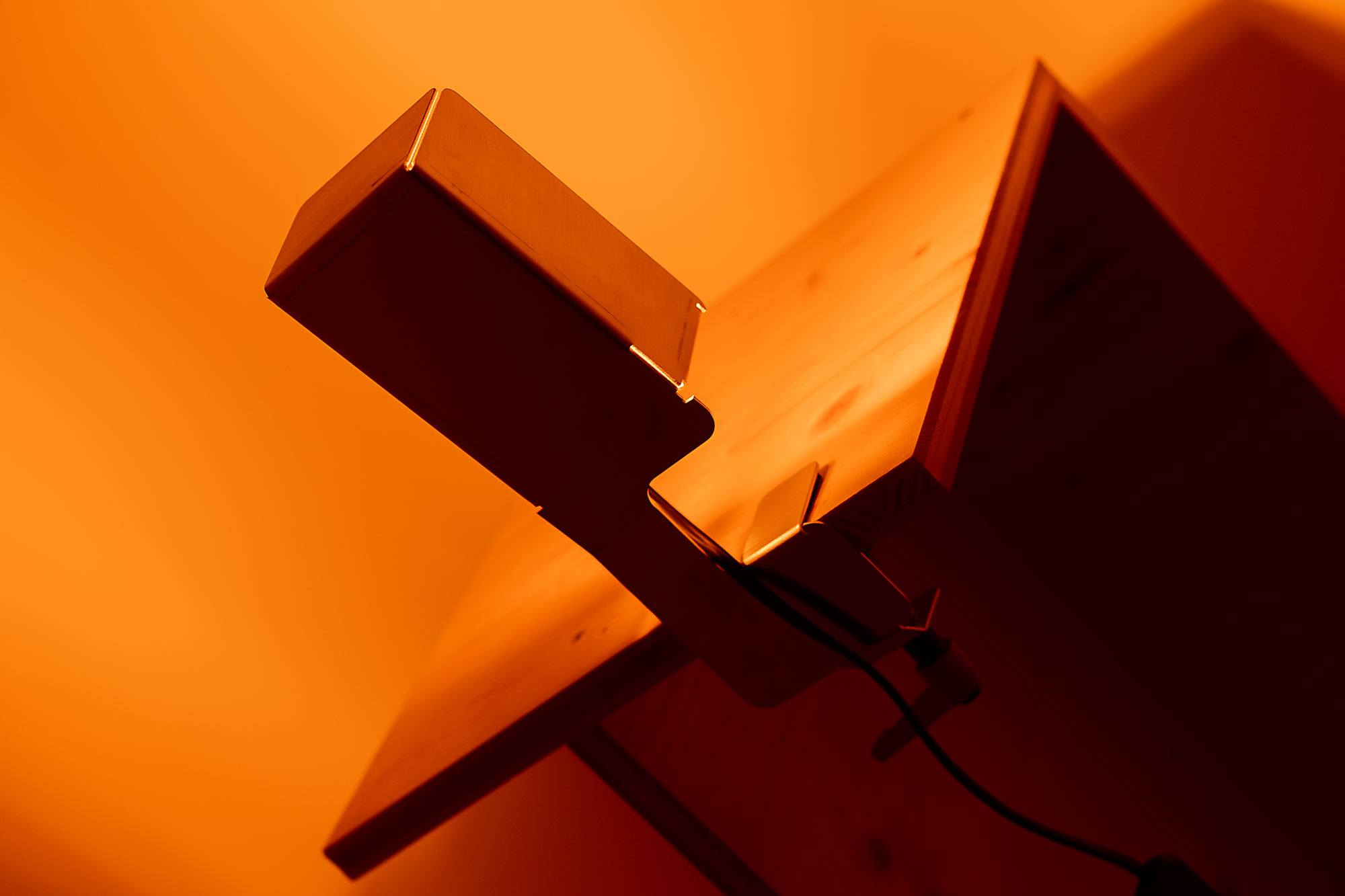 aluminium lamp glowing orange